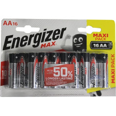 Energizer 11301606 - sārmu AA / LR6 baterijas - 16 bateriju iepakojums - jaudīgas vienreizlietojamās baterijas - 1,5 V - augstas kvalitātes universālas baterijas ikdienas elektroniskajām ierīcēm.