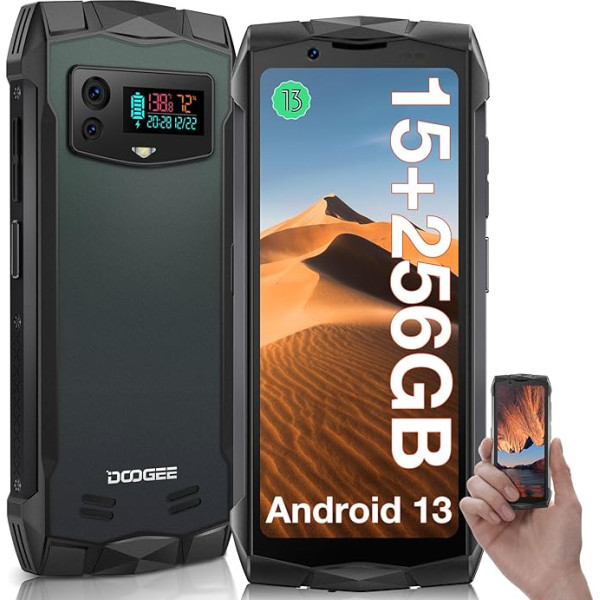 DOOGEE Smini izturīgs viedtālrunis ar Android 13, 15GB + 256GB TF 2TB, neiznīcināms tālrunis, 4,5 collu QHD+, inovatīvs displejs, 50 MP galvenā kamera, NFC, IP68, IP69K, GPS/Face ID