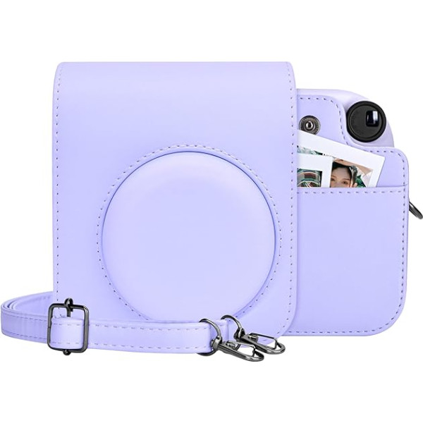 MUZIRI KINOKOO Fotoaparāta somiņa Fuji/Polaroid Instax Mini 12 tūlītējai fotokamerai - PU ādas aizsargvāciņš ar regulējamu plecu siksnu, violets, Polaroid Mini 12 kameras futrālis