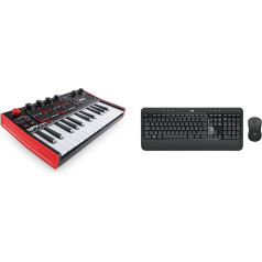 AKAI Professional MPK Mini Play MK3 - MIDI klaviatūras kontrolieris ar iebūvētu skaļruni un skaņām & Logitech MK540 Advanced Wireless Keyboard and Mouse Combo operētājsistēmai Windows