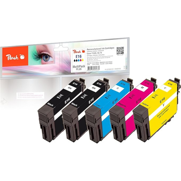 Peach E16 Spar Pack Plus Druckerpatronen (2xBK, C, M, Y) ersetzt Epson Nr. 16, C13T16264010 für z.B. Epson WorkForce WF -2010 W, Epson WorkForce WF -2500, Epson WorkForce WF -2510 WF