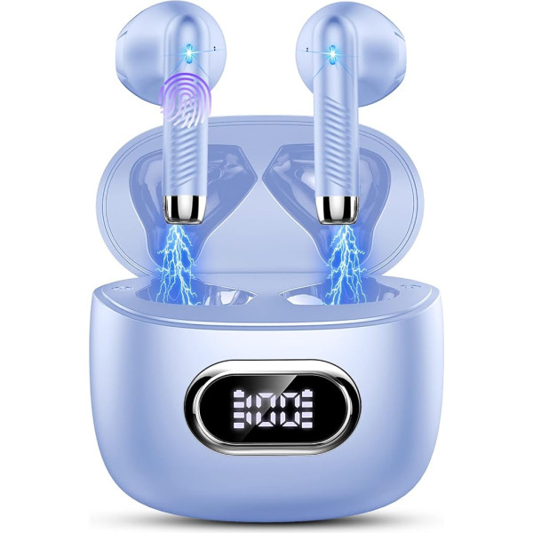 Bluetooth Kopfhörer, Kopfhörer Kabellos Bluetooth 5.3 In Ear Kopfhörer mit 4 HD Mic, 2024 Kabellose Kopfhörer 42Std ENC Noise Cancelling Earbuds Tiefer Bass, IP7 Wasserdicht Ohrhörer LED-Anzeige, Lila