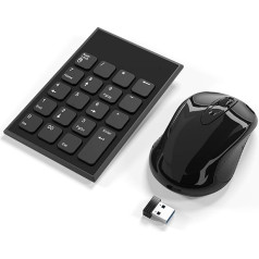 Yeemie Pro bezvadu ciparu tastatūras un peles kombinācija, 2.4G pārnēsājama īpaši plāna USB ciparu tastatūra un pele klēpjdatoram un piezīmjdatoram - tikai viens USB uztvērējs