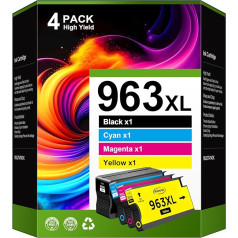 RUDGUZ 963XL Multipack saderīgs ar HP 963 963XL 963 XL printeru kasetnēm HP OfficeJet Pro 9010 kasetnēm 9012 9020 9014 9015 9025 9019 9019 9013 9022 9016 (melns ciānspalvains, dzeltens, dzeltens, 4 gab.)