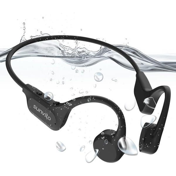 sunvito Knochenschall Kopfhörer, IP68 wasserdichte Kopfhörer Schwimmen, Open Ear Kopfhörer Kabellos Bluetooth 5.3, Integrierter 32G-Speicher für Outdoor-Übungen, Laufen, Reisen, Radfahren, Schwimmen