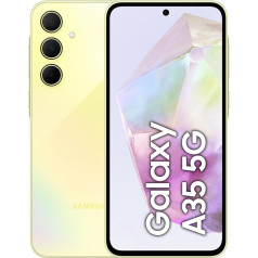 Samsung Galaxy A35 5G viedtālrunis, Android tālrunis bez līguma, 256 GB / 8 GB RAM, 2 dienu akumulatora darbības laiks, 50 MP kamera, lielisks citrons, 2,5 gadu garantija