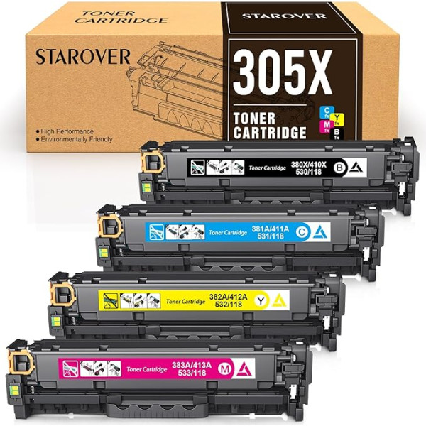 STAROVER Wiederaufbereitet Toner für HP 305X CE410X 305A CE411A für HP Laserjet Pro Color MFP M475dw M475dw M475dn M451nw M451dn M451dw, Laserjet Pro 300 Color MFP M375nw M351a (Schwarz Cyan Gelb Magenta)