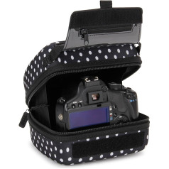 USA Gear DSLR kameras futrālis ar veidotu EVA cieto korpusu, ātras piekļuves portu, polsterētu iekšpusi un gumijas pārklājumu, saderīgs ar Nikon, Canon un citām kamerām (Polka Dot)