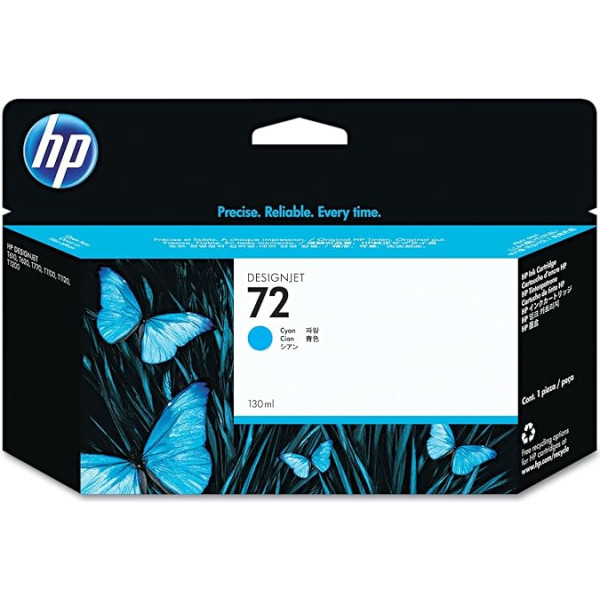 HP 72 Cyan 130 ml Original Druckerpatrone (C9371A) mit originaler HP Tinte für T2300 eMFP, T1300, T1200, T1120, T1100, T1100 MFP, T795, T790, T770, T620, T610 & T600 Großformatdrucker