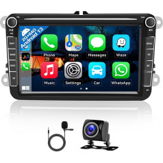 [2+64G] Android 11 auto radio ar Carplay VW Golf 5 6 Polo Skoda Caddy T5 Passat, 2 DIN radio ar navigāciju 8 collu ekrāns Bluetooth WiFi / GPS FM + AHD atpakaļgaitas kamera un mikrofons