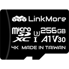 LinkMore 256GB XV13 (Agon) Micro SDXC karte, A1, UHS-I, U3, V30, saderīga ar 10. klasi, lasīšanas ātrums līdz 100MB/s, ātrums līdz 75MB/s, iekļauts SD adapteris