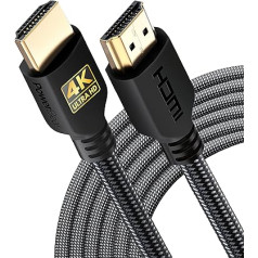 PowerBear 4K HDMI Cable 6 m | 18Gbps High Speed HDMI Cable | Braided Nylon and Gold Connectors | 4K @ 60Hz | Ultra HD 2K 1080P | ARC and CL3 Certified | for Laptop, Monitor, PS5, PS4 and more