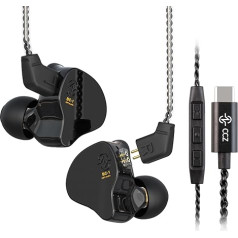 CCZ Melody austiņas Yinyoo Hybrid 1ba 1DD HiFi austiņu monitori, dziļi basi, vieglas, vieglas austiņas IEM ar 4N kabeli mūziķim/bungu spēlētājam/basistam/ģitāristam (melnas, bez C tipa mikrofona)