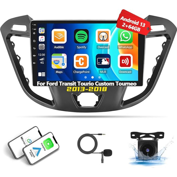 [2G + 64G] Automašīnas radio Android 13 Ford Transit Tourio Custom Tourneo 2013-2018 ar Carplay Android Car, 9 collu skārienekrāna radio ar GPS WiFi WiFi FM/RDS Bluetooth Mirror Link + atpakaļgaitas kamera AHD & &