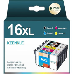 KEENKLE 16XL 16 XL printeru kasetnes, kas ir saderīgas ar Epson 16XL multipaku 16 printeru kasetnēm Epson WF 2630 WF-2760 WF-2660 WF-2540 WF-2750 WF-2510 WF-2530 WF-2650 WF-2010 WF-2520 (5 gab.)