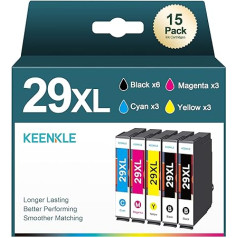 KEENKLE 29XL multipakete, kas saderīga ar Epson 29XL 29 XL spiestuves kasetnēm Expression Home XP-342 XP-332 XP-442 XP-445 XP-245 XP-235 XP-345 XP-352 XP-335 XP-455 XP-432 XP-432 XP-435 (15 eksemplāru iepakojums)