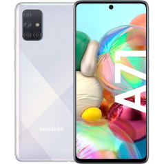 Samsung Galaxy A71 Android viedtālrunis bez līguma, 4 kameras, 4500 mAh akumulators, ātrā uzlāde, 6,7 collu Super AMOLED displejs, 128 GB / 6 GB RAM, divas SIM kartes, sudraba krāsā, vācu versija