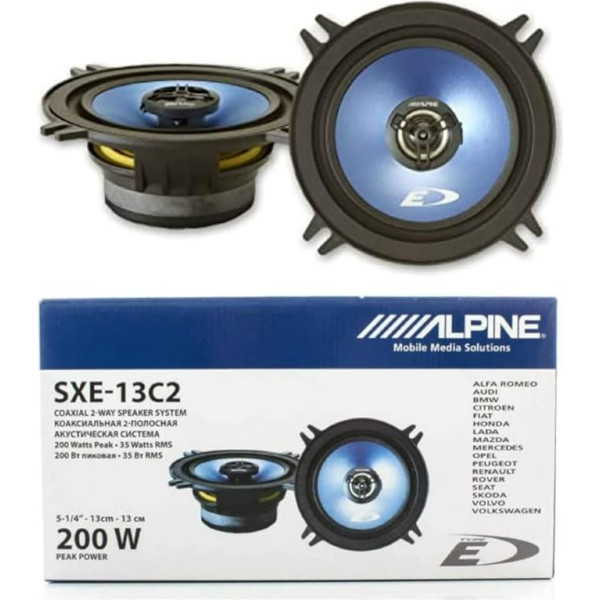 2 skaļruņi Divvirzienu koaksiālie skaļruņi Savietojami ar Alpine SXE-13C2 13,00 cm 130 mm 5,25 collas 35 W RMS 200 W Max 4 ohm 92 dB Automašīna Pāri