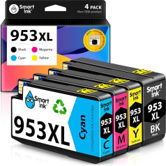 Smart Ink saderīgas tipogrāfijas kasetnes, kas paredzētas HP 953XL 953 XL 4 Multipack (Black XL & Blue Red Yellow) ar uzlabotu mikroshēmu tehnoloģiju, kas paredzētas Officejet Pro 7720 7730 7740 8210 8218 8710 8 718 8. 720