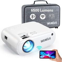 Mini projektors WiFi Bluetooth, Full HD 7000 lūmenu mājas kino projektors, atbalsta 4K video WiMiUS LCD projektors ar somu, 300 collu displejs, 50% tālummaiņa, saderīgs ar TV