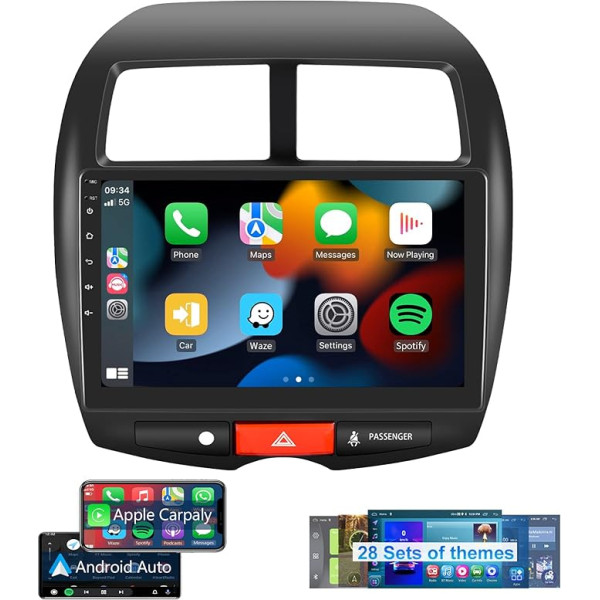 Hodozzy Carplay Android auto priekš Mitsubishi ASX 1/Citroen C4/Peugeot 4008 Android auto radio 2 DIN ar navigācijas sistēmu, 10,1 collu skārienekrāns ar Mirror Link/WiFi/GPS/RDS/FM/28 Tēma