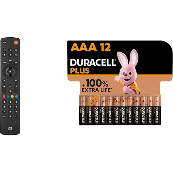 One For All Contour TV universālā TV tālvadības pults - televizora/ Smart TV vadība - garantēta darbība - URC1210 & Duracell NEW Plus AAA mikro sārmu baterijas, 1,5 V LR03 MN2400, 12 gab. komplektā