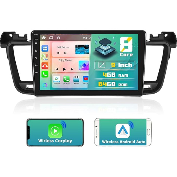 Hikity 8-core/4G + 64G priekš Peugeot 508 2012-2016 Android 13 Auto radio ar bezvadu CarPlay Android Car 9 collu skārienjūtīgais ekrāns Bluetooth ar Sat Navi WiFi SWC DSP 59UI FM RDS Mic Reversing