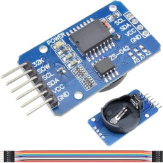 DAOKAI DS3231 reālā laika pulksteņa modulis, I2C precīzijas reālā laika pulksteņa modulis, IIC laika pulksteņa atmiņas modulis 3,3 V - 5 V 2 kalendāra trauksmes signāli ar Dupont kabeli Arduino (Pack of 2)