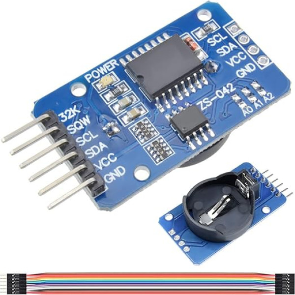 DAOKAI DS3231 reālā laika pulksteņa modulis, I2C precīzijas reālā laika pulksteņa modulis, IIC laika pulksteņa atmiņas modulis 3,3 V - 5 V 2 kalendāra trauksmes signāli ar Dupont kabeli Arduino (Pack of 2)