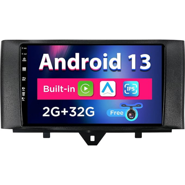 Android 12 IPS auto radio piemērots Mercedes Benz Smart Fortwo (2011-2015) - iebūvēts CarPlay / Android Car - atpakaļgaitas kamera bez maksas - 2G + 32G - DAB Fast Boot WiFi 4G - 2 Din 9 collu stūres vadības stūre