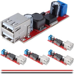 DAOKAI DC līdz līdz līdzstrāvas sprieguma regulators, Dual USB atpakaļgaitas barošanas modulis 6-40V līdz 5V 3A Step Down pārveidotājs atpakaļgaitas sprieguma regulators mobilajam barošanas avotam ar 24AWG kabeli (5 gab.)