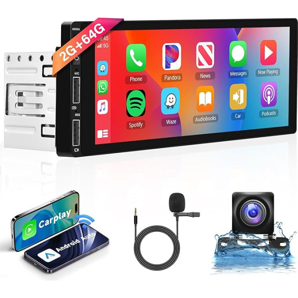 2G + 64G Android 13 Auto radio 1 DIN ar bezvadu Apple Carplay Android Auto GPS navigācija WiFi 6,86 collu skārienjūtīgais ekrāns ar Mirror Link Bluetooth FM/RDS/DAB/USB/DAB+/OBD2/DVR stūres vadības stūre