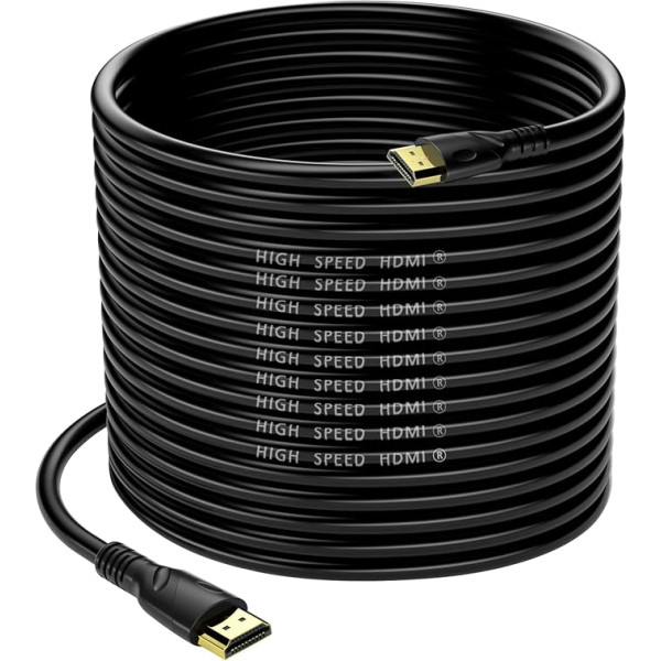 Jorenca 4K HDMI kabelis 20 m (HDMI 2.0, 18 Gb/s) Īpaši ātrdarbīgs, ar zeltītu pārklājumu, Ethernet audio atgriezeniskais video 4K, Full HD1080p, 3D, saderīgs ar Xbox portatīvo datoru PS3 PS4 PS9 PC HDTV