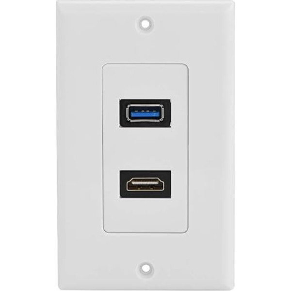 HDMI un USB 3.0 kontaktligzda, Haofy iebūvējama sienas kontaktligzda, 2 HDMI pieslēgvietu ātrgaitas sadales kārba ar Ethernet HDMI A ligzdu un USB 3.0 galviņu, paredzēta projektoram, mājas kinozālei, balta krāsa