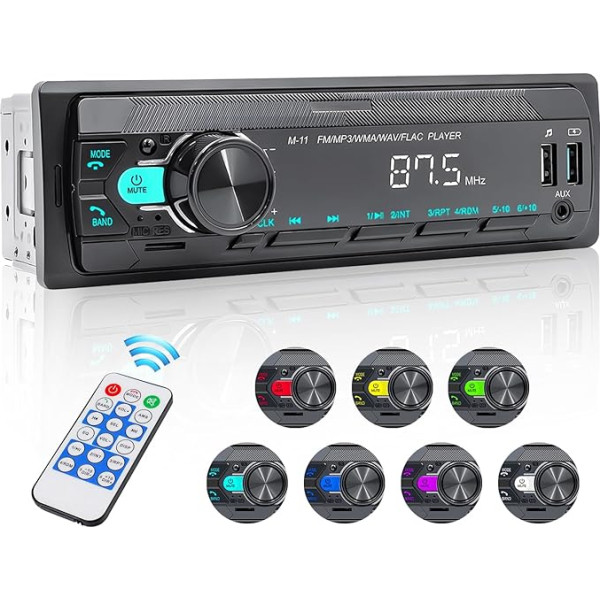 Hikity Auto radio ar Bluetooth brīvroku komplektā, Auto radio 1Din Bluetooth Stereo MP3 atskaņotājs ar SD AUX IN Divi USB FM tālvadības pults balss vadība