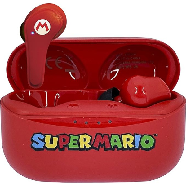 OTL Technologies Super Mario bezvadu Bluetooth V5.3 austiņas ar uzlādes kārbu - sarkanas