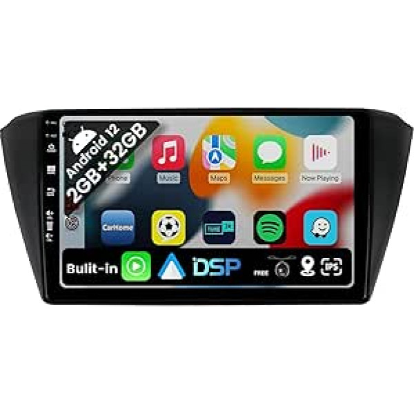 BXLIYER Android 12 IPS auto radio VW Skoda Fabia (2015-2019) - Iebūvēts CarPlay Android Car - Bezmaksas atpakaļgaitas kamera - 2G + 32G - 9 collu 2 Din - DAB stūres vadības pults 4G WiFi Fast Boot DSP