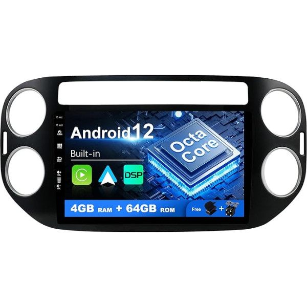 BXLIYER Android 12 IPS auto radio piemērots VW Tiguan 1 NF (2006-2017) - Iebūvēts Carplay / Android Car / DSP - LED kamera + MIC - 4G + 64G - DAB 360 kameras vadība pie stūres Fast Boot WIFI 4G -2 Din 9 collas