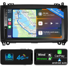 Android auto radio Bezvadu CarPlay Android auto Mercedes-Benz A klases / B klases / W245 Viano Vito W639 Sprinter 8-core 2G + 32G auto radio ar ekrānu 9 collu 4G WiFi Bluetooth RDS RDS auto radio NAV