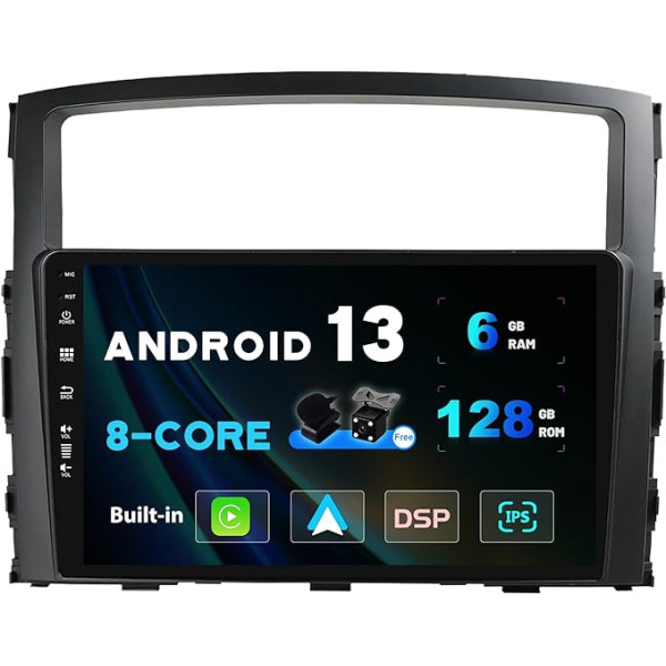 SXAUTO Android 13 [6G+128G] IPS Autoradio für Mitsubishi Pajero 4 V80 V90 (2006-2014) - Eingebaut Carplay/Android Auto - LED Kamera + MIC- 360-CAM DAB Lenkradsteuerung Fast-Boot WiFi - 2 Din 9 Zoll