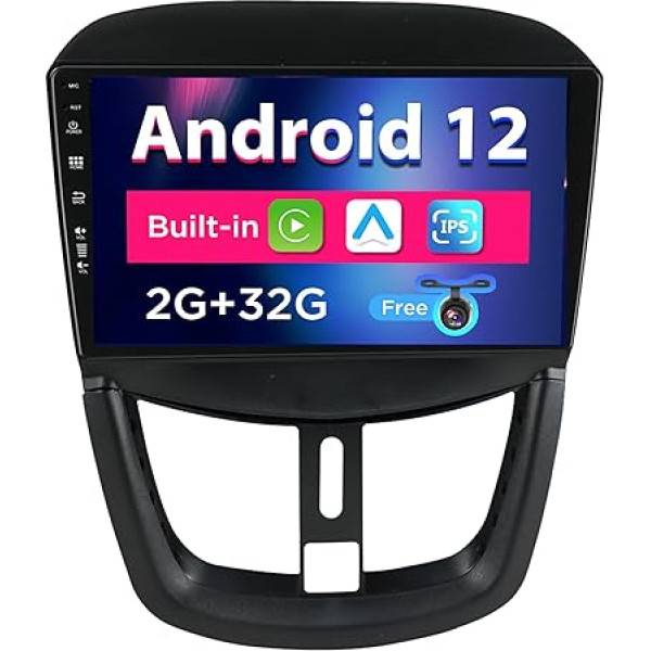 SXAUTO Android 12 IPS 9 collu autoradio Peugeot 207 (2006-2015) - Iebūvēts CarPlay / Android Car / DSP - Bez atpakaļskata kameras - 2G + 32G - Vadāms no stūres DAB Fast Boot WiFi Google - 2 DIN