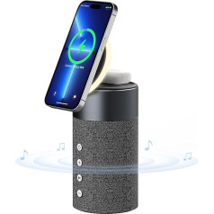 COLSUR Bluetooth skaļrunis, Mag-Safe bezvadu lādētājs, Bluetooth skaļrunis ar nakts gaismu, 2-in-1 magnētiskais bezvadu lādētājs iPhone 14/13/12 sērijas tālruņiem, AirPods Pro/3/2 tālruņiem