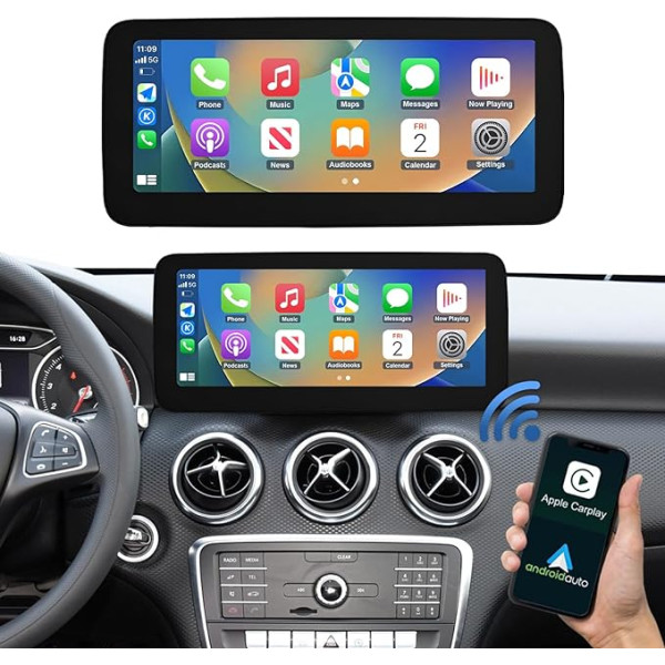 Road Top 12,3 Zoll Autoradio Drahtloses CarPlay Android Auto Touchscreen für A CLA GLA Class W176 C117 X117 X156 2016-2018 Jahr mit NTG5.0/5.1/5.2 System, Unterstützung Mirrorlink