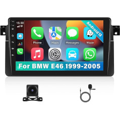 1+32G Android 13 Carplay Autoraido for BMW E46 (1999-2005), Double DIN Radio with 9 Inch Screen, Wireless Android Car, Bluetooth, Hands-Free Kit, WiFi FM/RDS Radio, HiFi Reversing Camera + Mic