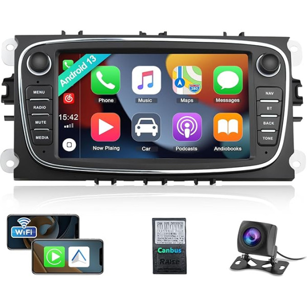 2G + 64G CAMECHO Android auto radio ar navigācijas sistēmu Ford Focus C-Max S-Max Mondeo Kuga Galaxy, Double DIN radio ar 7 collu ekrānu, HiFi Carplay, Android Car, FM/RDS Bluetooth un USB +