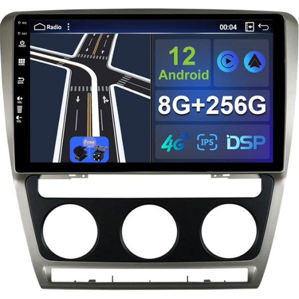 2 DIN auto radio Android 12 priekš Skoda Octavia 2007-2013 GPS | MIC + bezmaksas atpakaļgaitas kamera | 8G + 256G | 10 collu IPS | 10 collu IPS | vadība no stūres DSP WiFi DAB Carplay BT5.0 Mirrorlink RDS