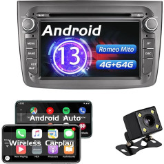 Alfa Romeo MITO automašīnas radio ar Android 13 Carplay, priekš Alfa Romeo Mito 2008-2019 1DIN stereo 7 collu 8 kodolu 64 Go ROM 4 Go atbalsts DVD/4G/NAVI/GPS/WiFi/BT/Radio/TPMS/FM/USB/DAB (pelēks)