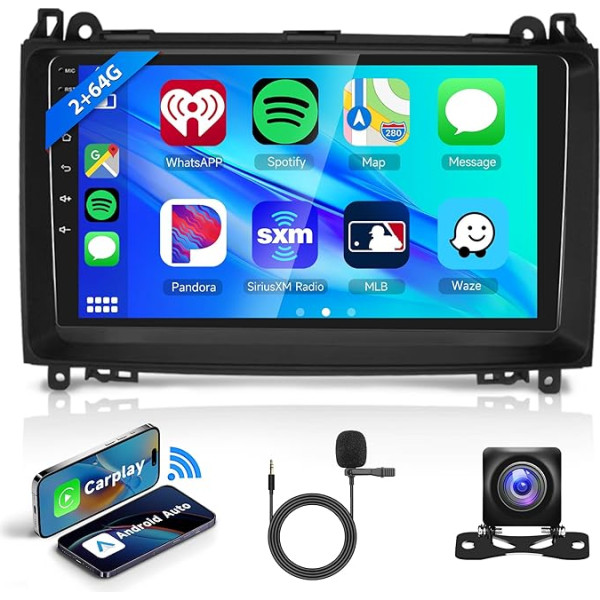 2G+64G Android Autoradio 2 Din für W169 W245 B200 W639 Vito Viano W906 Sprinter mit Apple Carplay Android Auto Navi GPS WiFi 9 Zoll Autoradio mit Mirror Link Bluetooth FM/RDS/DAB/SWC Rückfahrkamera