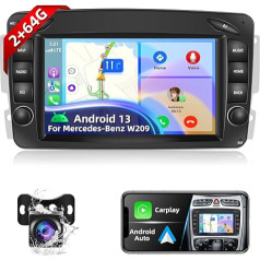 Podofo Auto Radio priekš Mercedes Benz W203 W209 W463 W639 ar Wireless Carplay/Android Car 7 collu 2GB + 64GB Double DIN Radio ar navigāciju/Bluetooth WiFi/GPS/HiFi/RDS/USB/FM/SWC/RCA+AHD aizmugures skata kamera +