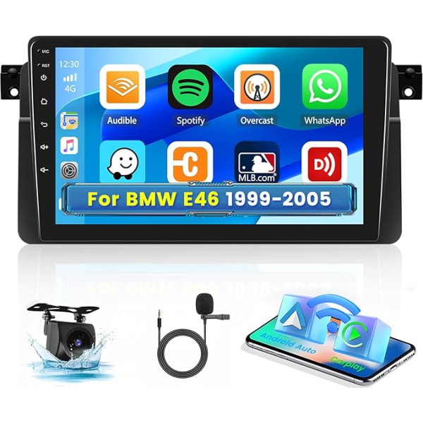 Android 13 Auto radio 2 DIN Carplay ar satelīta navigāciju BMW E46 1999 2000 2001 2002 2002 2003 2004 2005 9 collu auto radio Double DIN ar Bluetooth brīvroku sistēmu Android auto HIFI WiFi RDS FM atpakaļgaita